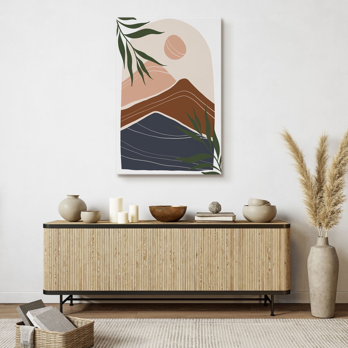 Obraz Góry Abstrakcja Słońce Liście Palmowe 80x120cm