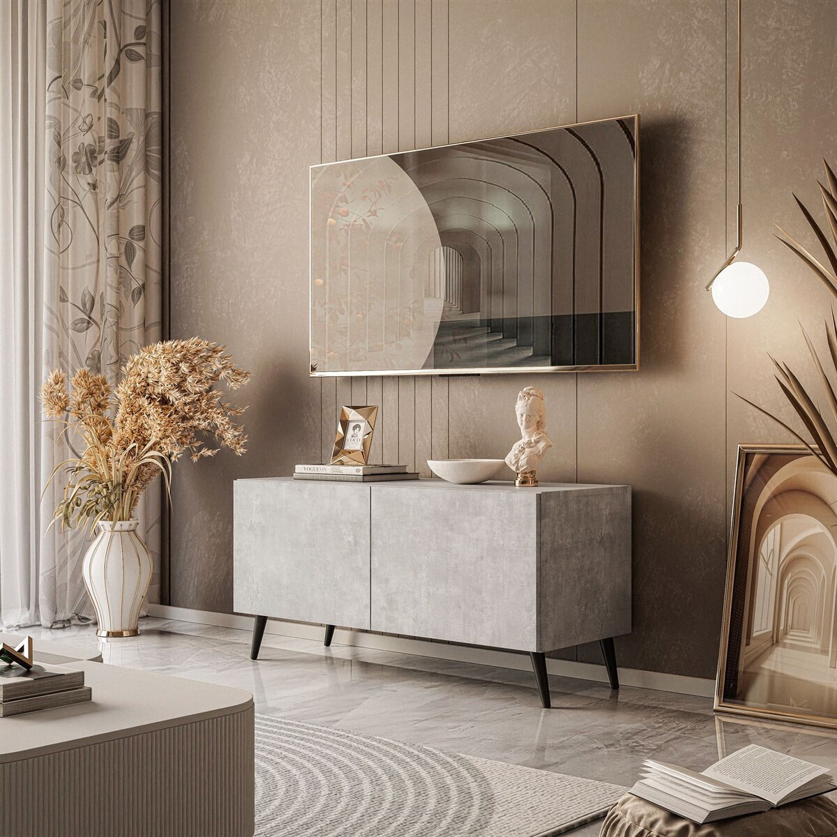 Szafka RTV COLGANTE 100 beton czarne nóżki