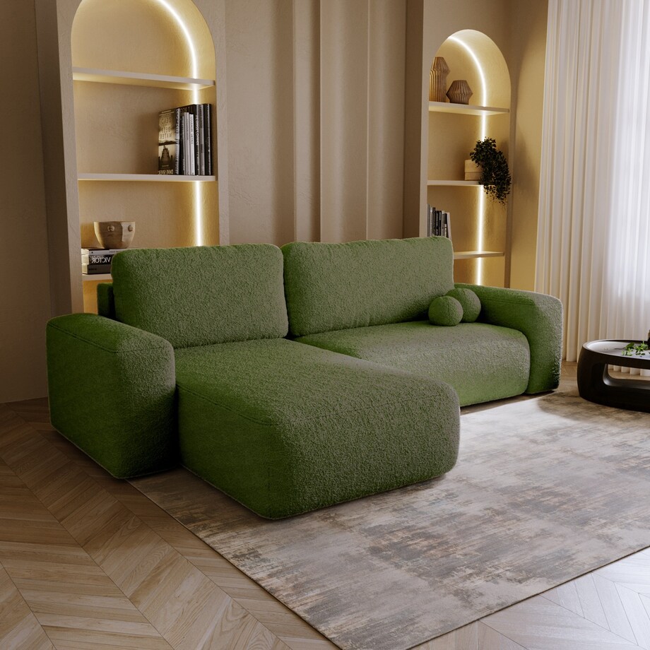 Narożnik Lewy ILO z funkcją spania i pojemnikiem na pościel, zielony