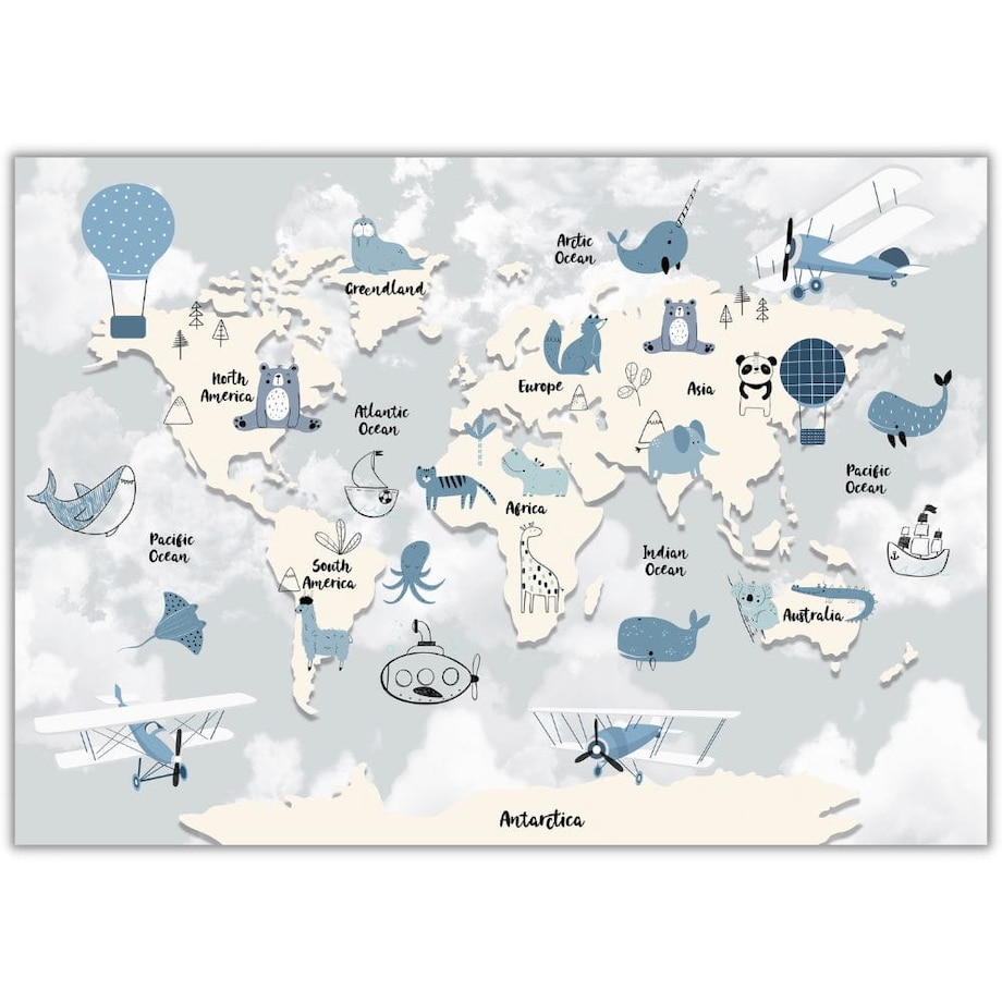 plakat mapa świata blue 50x70 cm