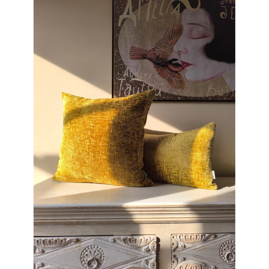 Prostokątna musztardowa poduszka dekoracyjna 50x30 Bess
