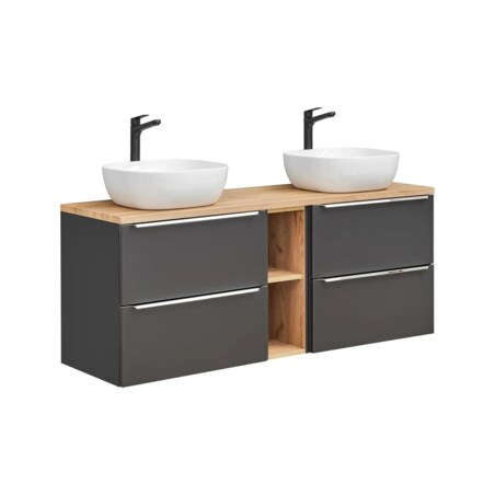 Szafka pod umywalkę CAPRI 820 + CAPRI 820 + CAPRI 810 140 cm czarna mat zestaw z blatem