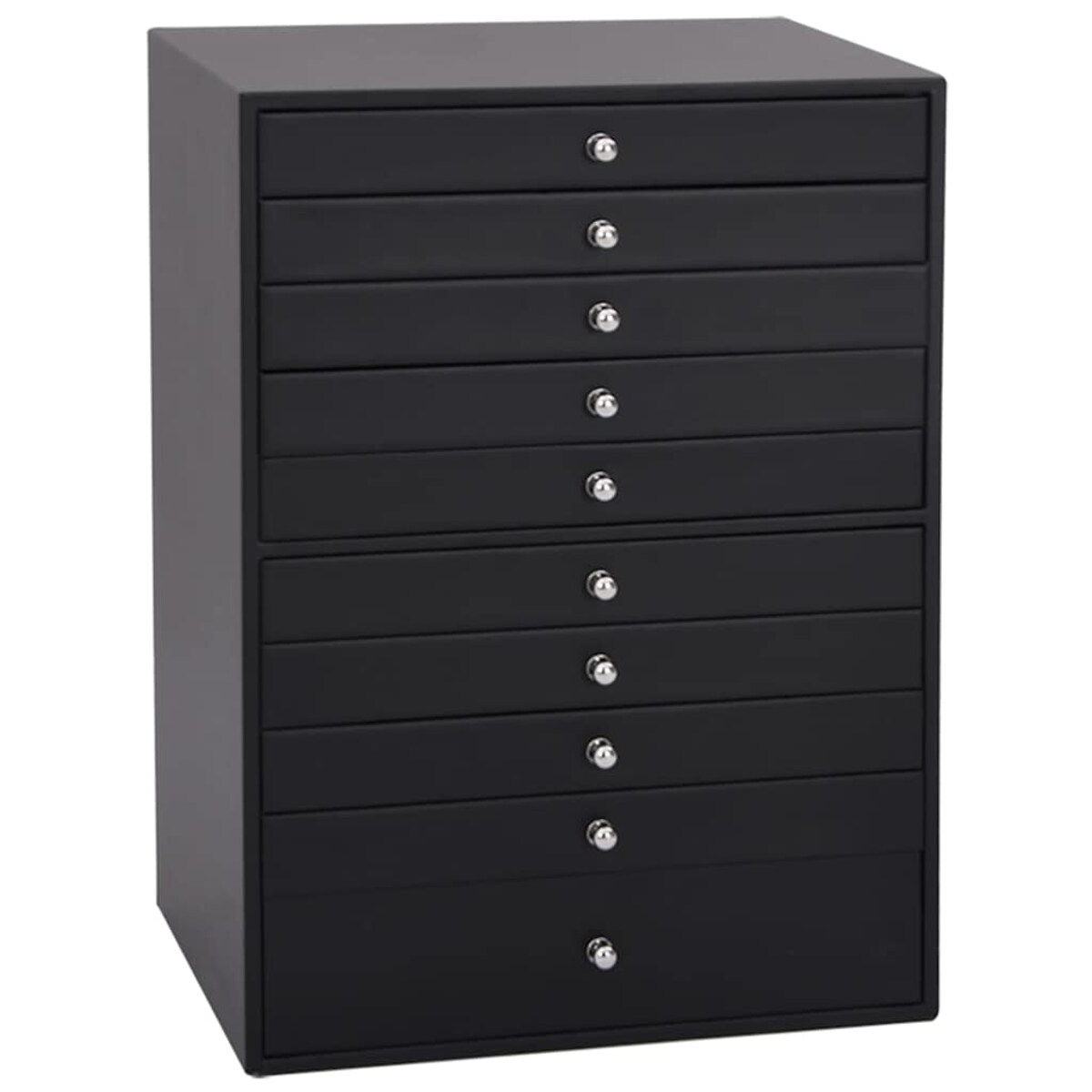 vidaXL Pudełko na biżuterię 10-warstwowe z uchwytami na zegarki, czarne, 29x20,5x40,5 cm