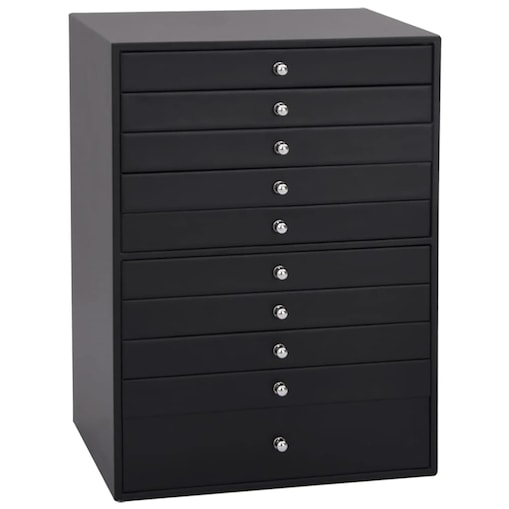 vidaXL Pudełko na biżuterię 10-warstwowe z uchwytami na zegarki, czarne, 29x20,5x40,5 cm