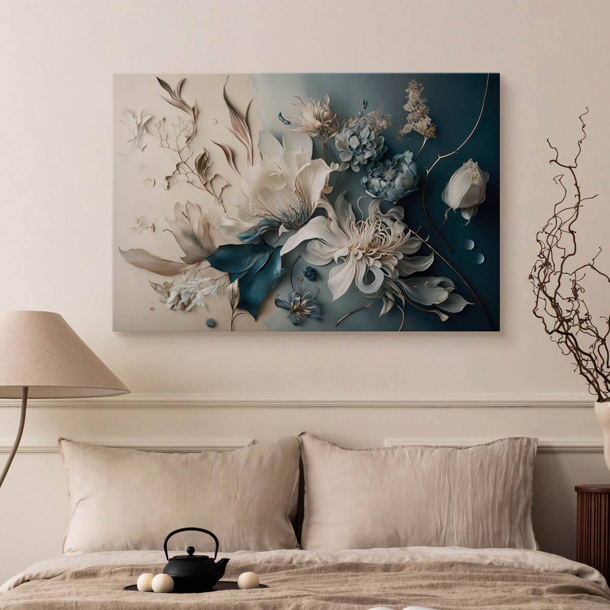 OBRAZ ŚCIENNY DO SALONU SYPIALNI ABSTRAKCYJNE KWIATY 3D STYL GLAMOUR 70x50cm