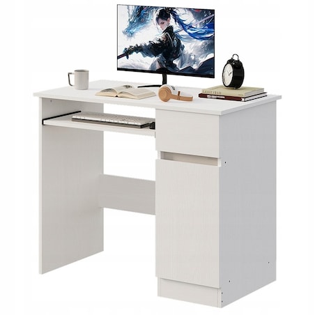 Biurko komputerowe stolik białe młodzieżowe nowoczesne z szuflada półka
