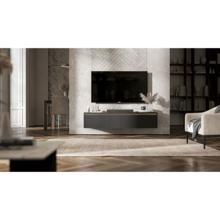 Nowoczesna wisząca / stojącą Szafka RTV Glamour Komoda RTV Czarny Mat 140 cm