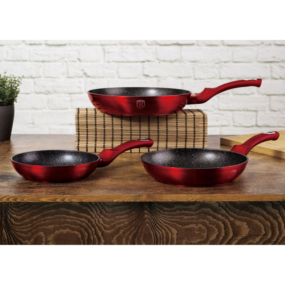Zestaw 3 patelni marmurowych BerlingerHaus Burgundy BH-1288