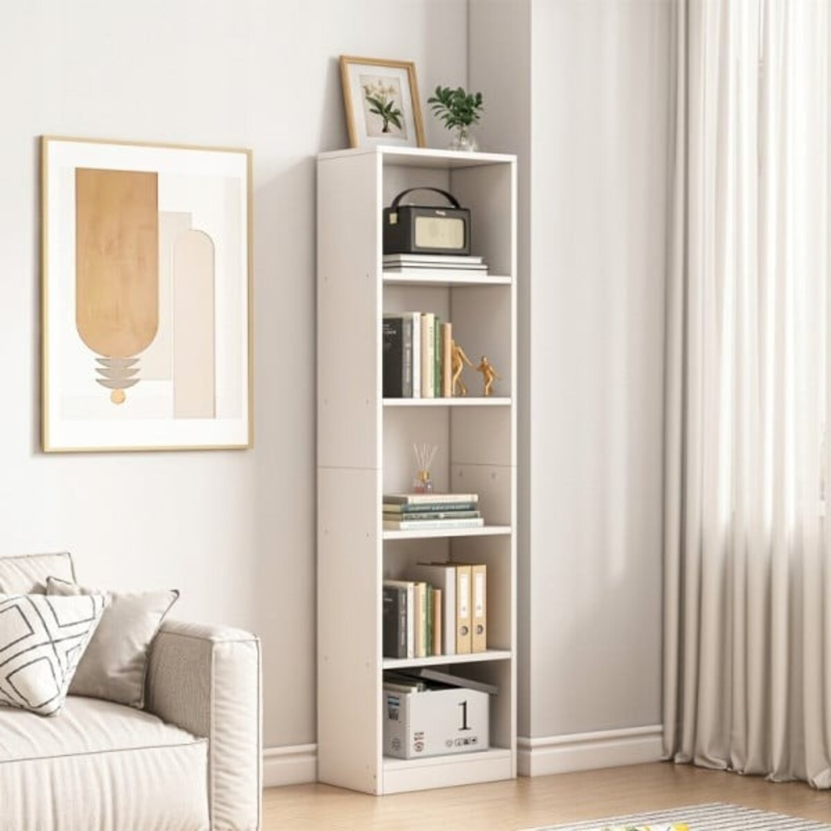 Biały regał stojący na książki półki wysoki nowoczesny słupek loft 182cm