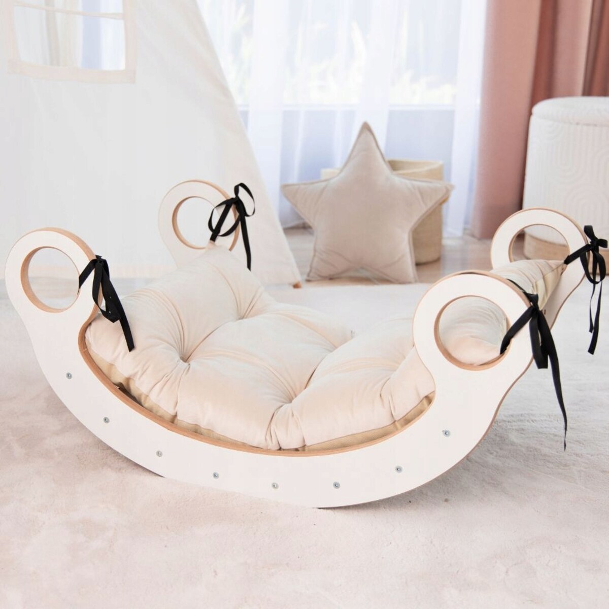 Bujak Montessori deska balansowania Poduszka Beż CERTYFIKAT 74 cm