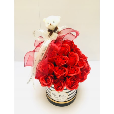 FLOWER BOX DUŻY pachnie kwiaty mydlane róża miś na urodziny dzień kobiet 18