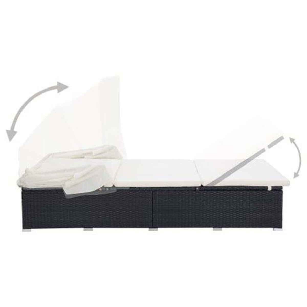 vidaXL 2-osobowy leżak z poduszką, polirattan, czarny