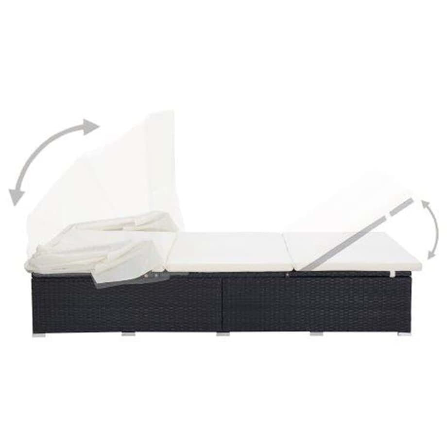 vidaXL 2-osobowy leżak z poduszką, polirattan, czarny