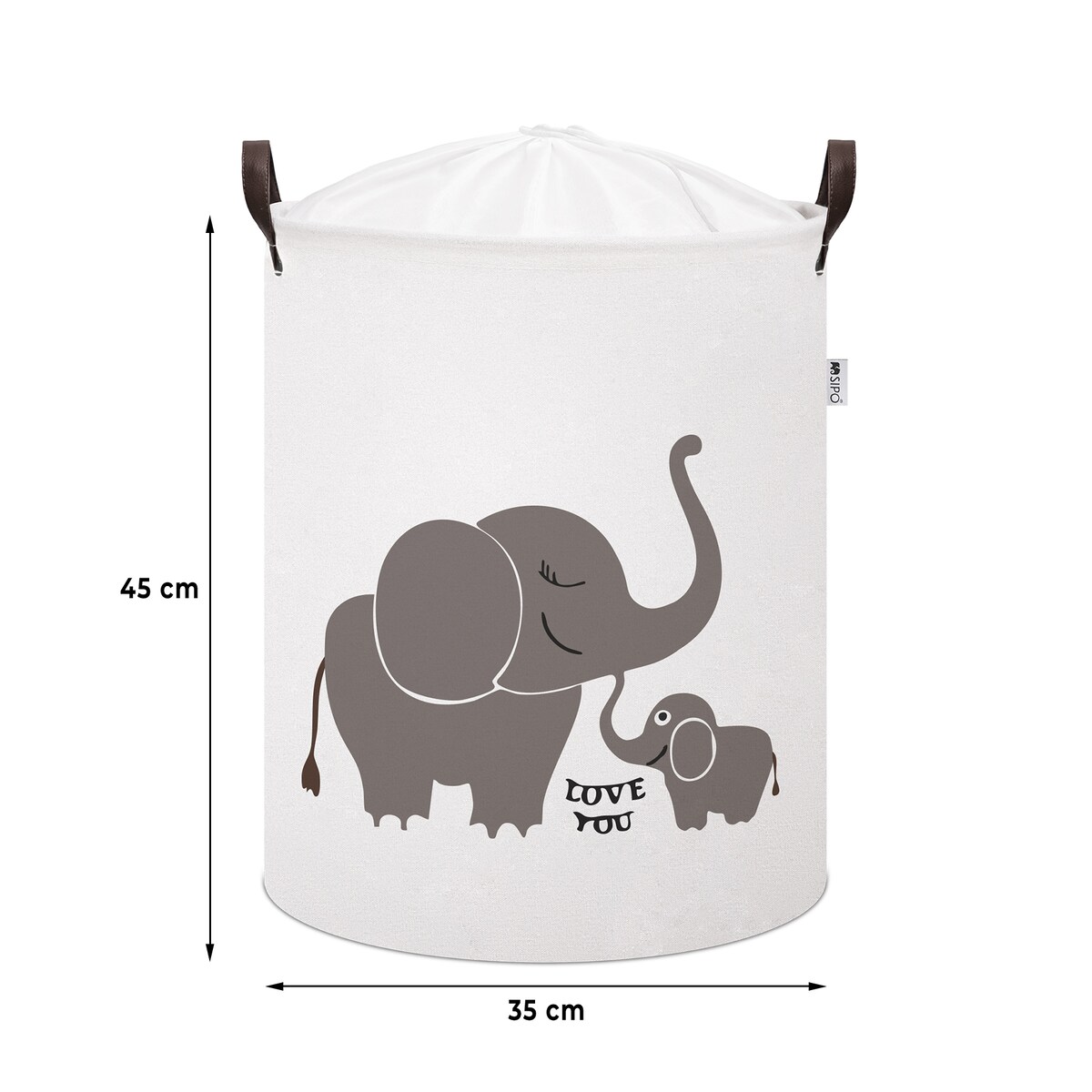 bawełniany kosz na zabawki sipo, zamykany na ściągacz, słoniki, xl