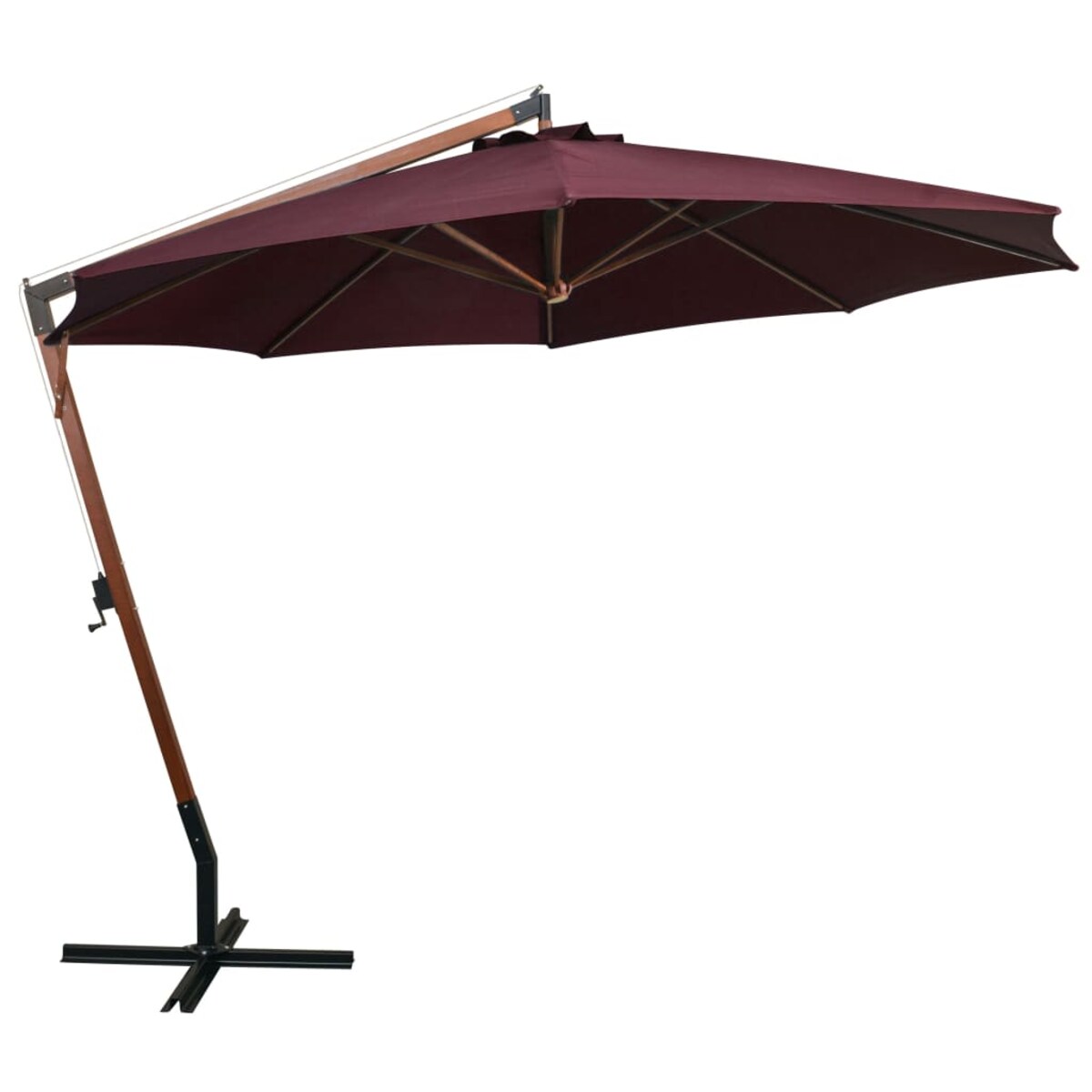 vidaXL Parasol ogrodowy wiszący, jodłowy słupek, bordowy, 3,5x2,9 m