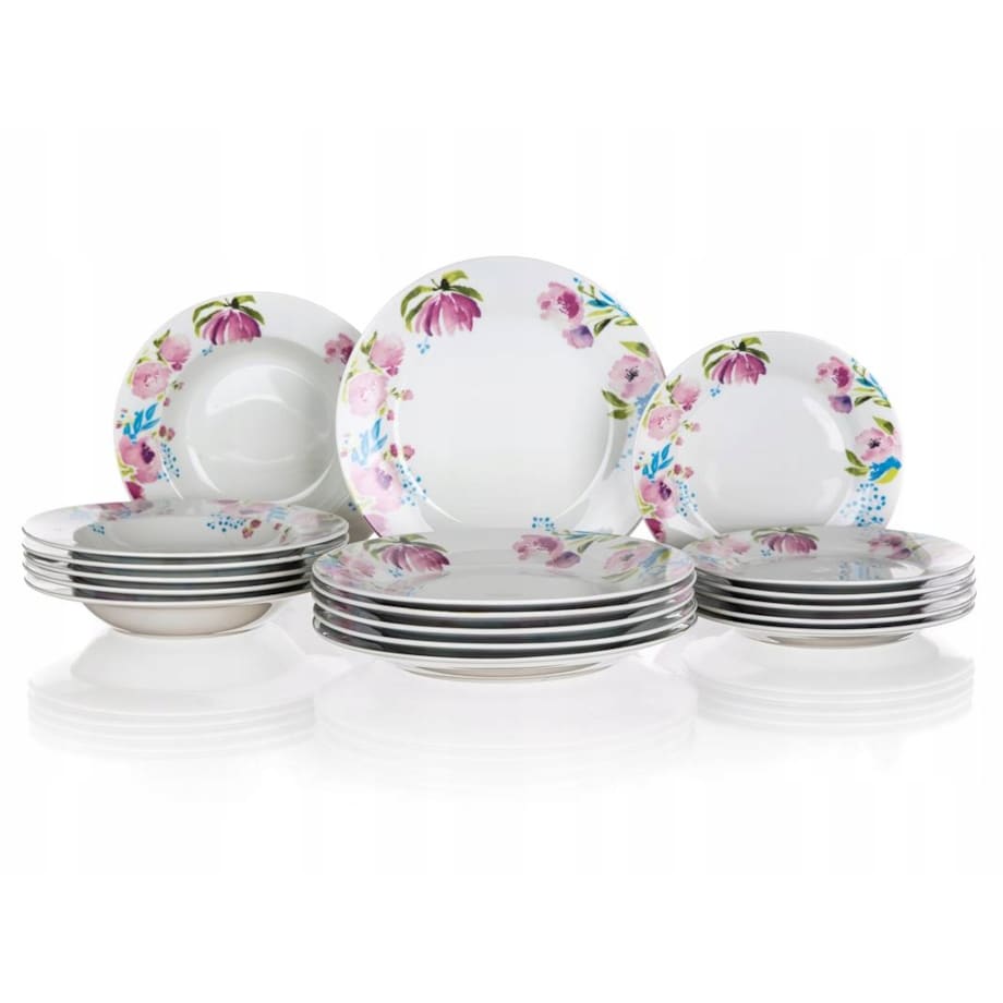 TALERZE OBIADOWE BANQUET kwiaty okrągłe jadalnia na prezent jedzenie 18elem