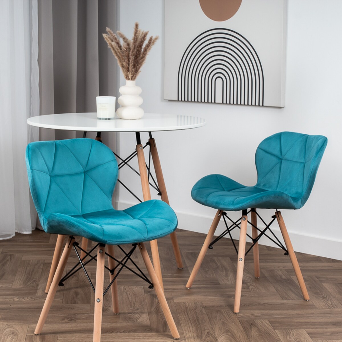 Krzesło tapicerowane welurowe skandynawskie pikowane nowoczesne