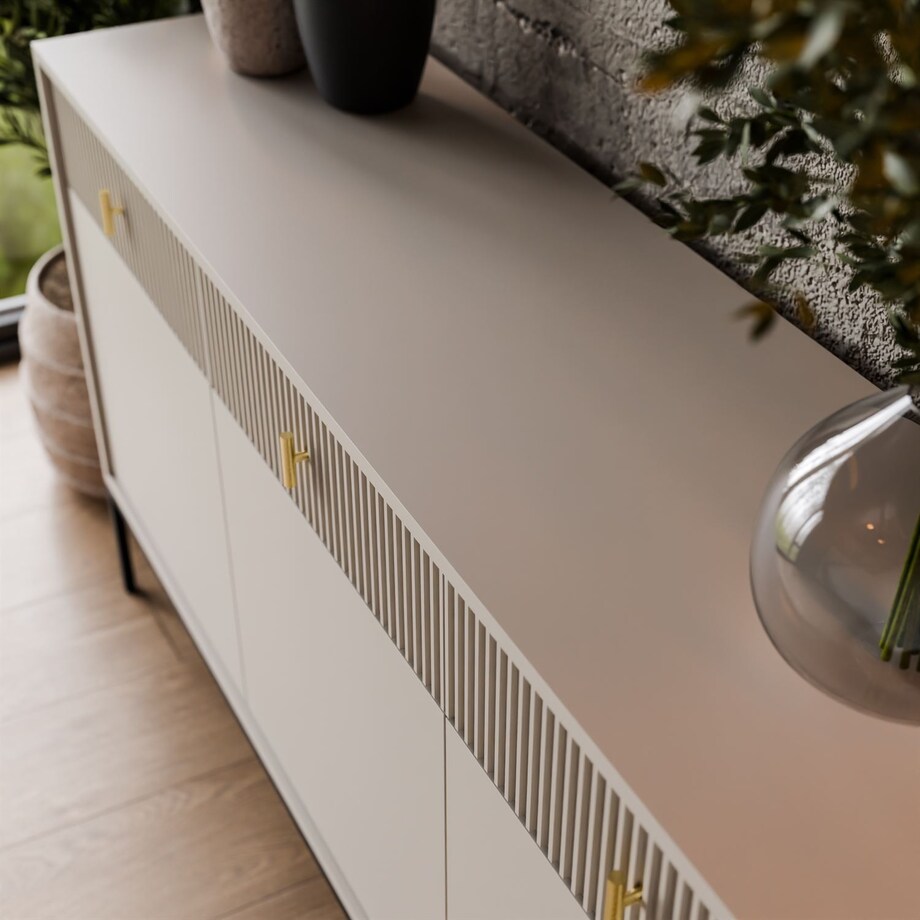 Komoda MIDNIGHT 3D3S z trzema szufladami na stelażu, kaszmir