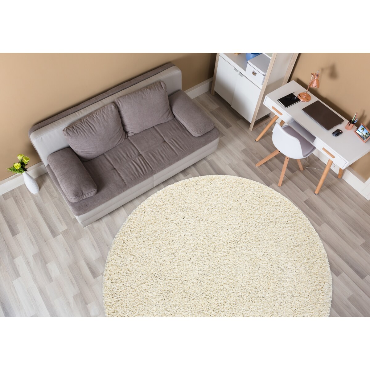 Dywan SOFFI koło shaggy 5cm krem koło 80 cm