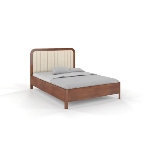 Tapicerowane łóżko drewniane bukowe Visby MODENA BC z wysokim zagłówkiem / 140x200 cm, kolor orzech, zagłówek Casablanca 2301 (skrzynia na pościel)