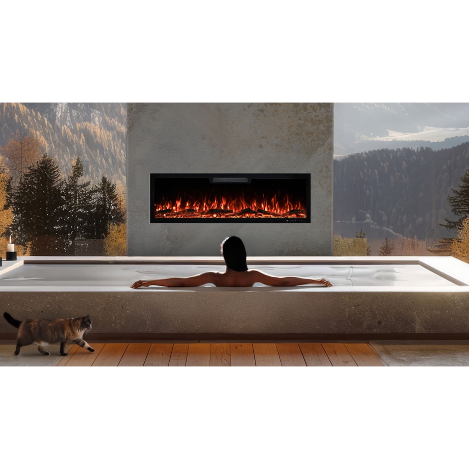 Kominek elektryczny AFLAMO Elite 153 - ścienny i do zabudowy - 153x46x13 cm - kominek LED z funkcją grzania 750/1500 W