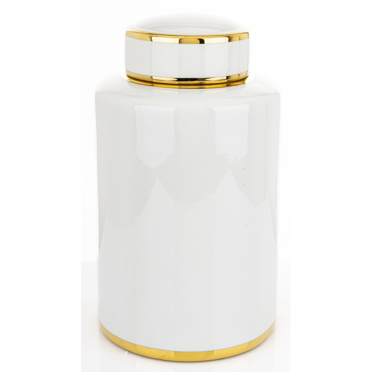 Walcowaty pojemnik ze złotą zakrętką 31,5x18x18 cm biały