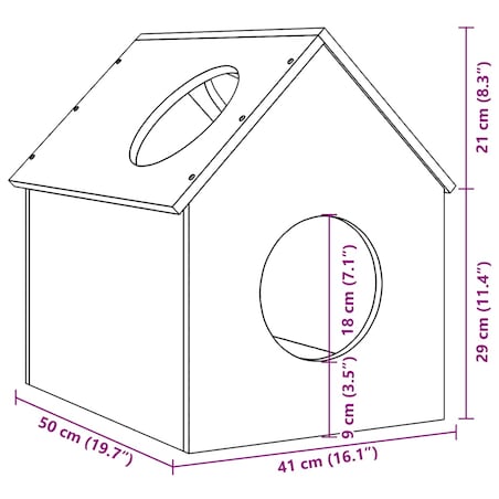 vidaXL Domek dla kota, 41x50x50 cm, lite drewno sosnowe