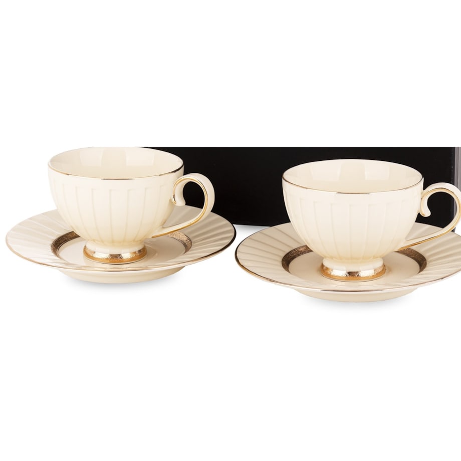 Filiżanka 2 szt. 7x9,5x12,5 cm 220 ml ze spodkiem Ø 16,5 cm TASSE-2 ecru i złoty