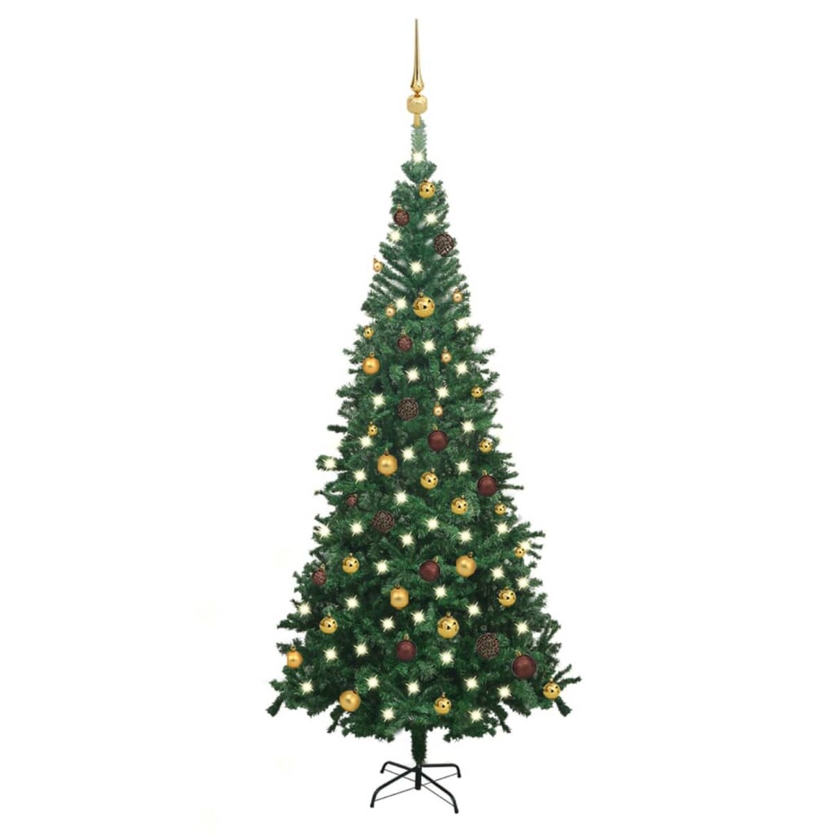 vidaXL Sztuczna choinka z lampkami i bombkami, L, 240 cm, zielona