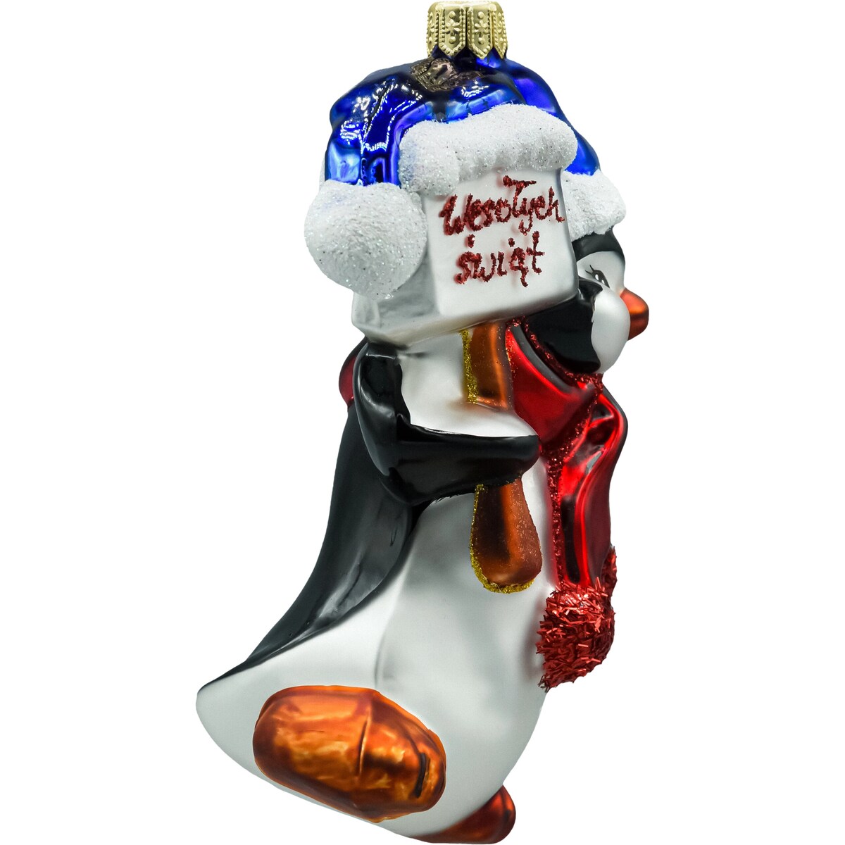 Bombka choinkowa szklana: Pingwin Wesołych Świąt