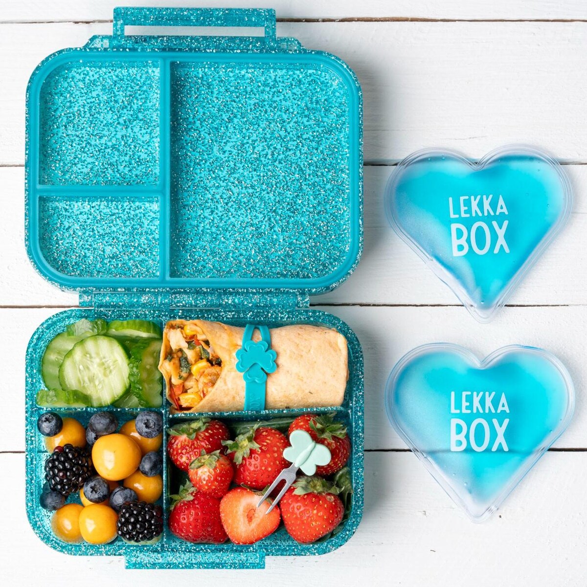 LEKKABOX GLAMOUR mały brokatowy lunchbox z przegródkami, Aqua
