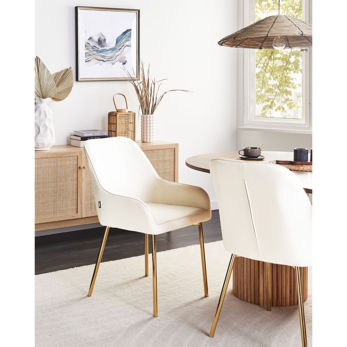 Zestaw 2 krzeseł do jadalni LOVERNA Welur Złamana biel