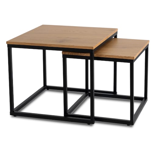 Stolik Kawowy Kwadratowy Zestaw 2w1 Ława Loft Czarny Dąb Złoty CARMI