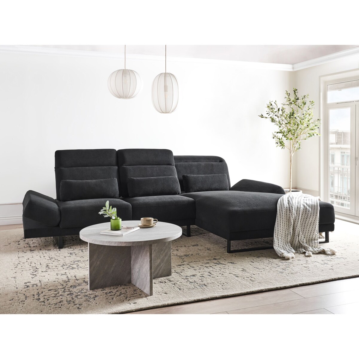 Narożnik IKAST Czarny dla 4 osób Lewostronny