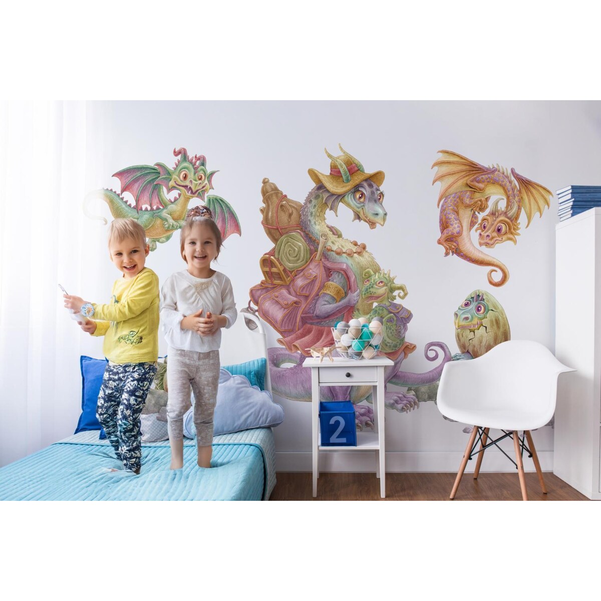 Zestaw naklejek na ścianę, Rodzina smoków, 80cm