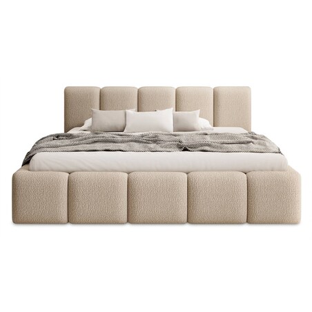 Łóżko tapicerowane 160x200 cm beżowe bouclé Fera