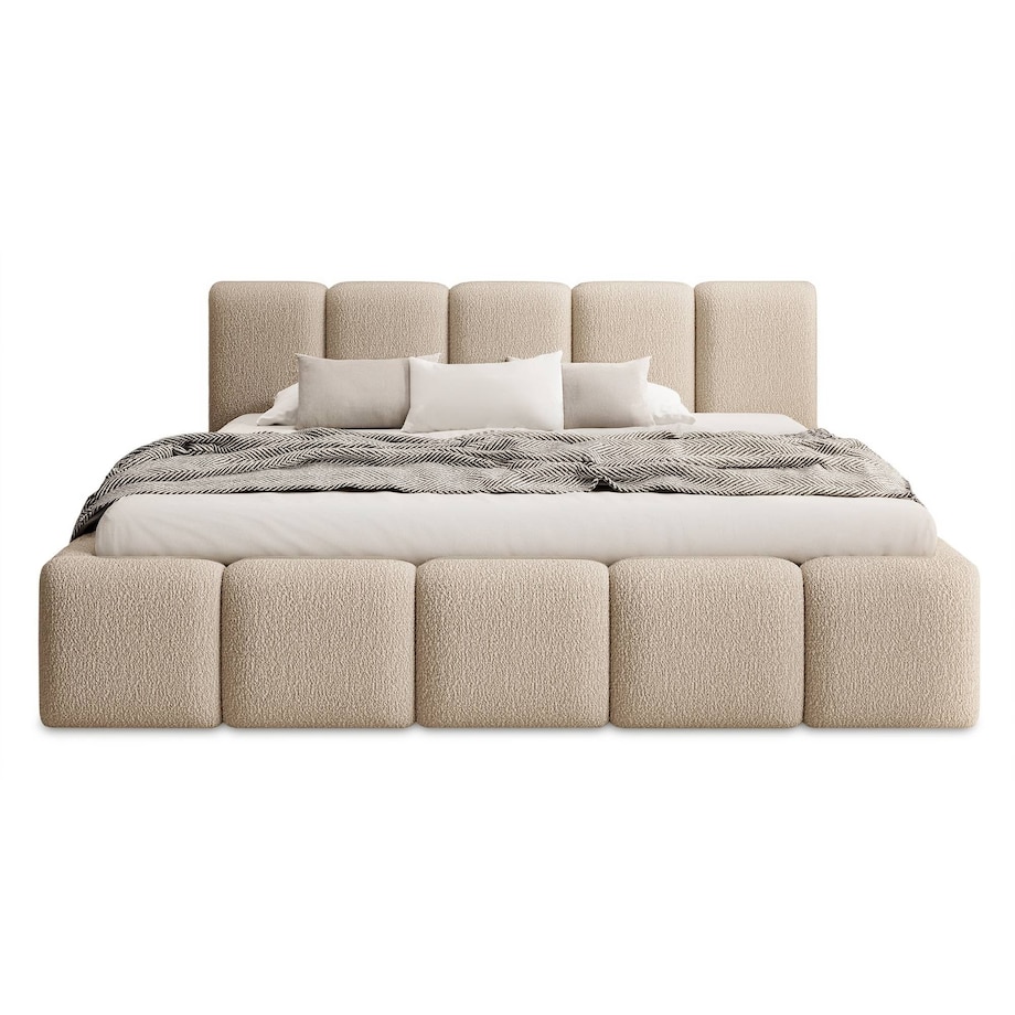 Łóżko tapicerowane 160x200 cm beżowe bouclé Fera