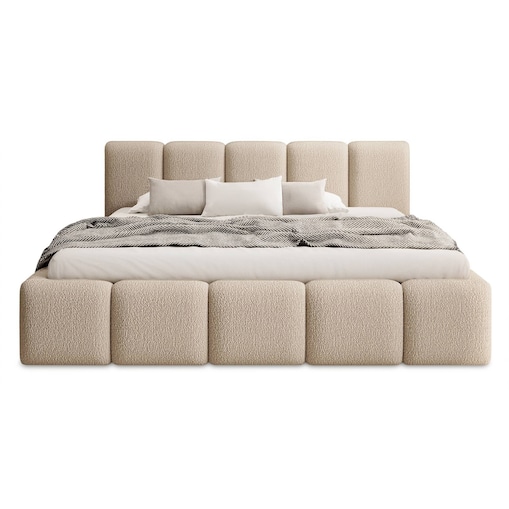 Łóżko tapicerowane 160x200 cm beżowe bouclé Fera