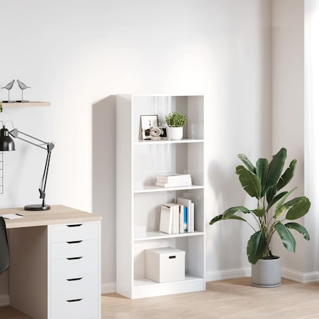 vidaXL Regał, biały, połysk, 60x24x143 cm, materiał drewnopochodny