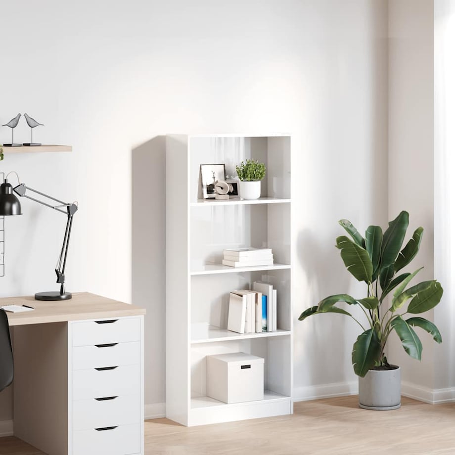 vidaXL Regał, biały, połysk, 60x24x143 cm, materiał drewnopochodny