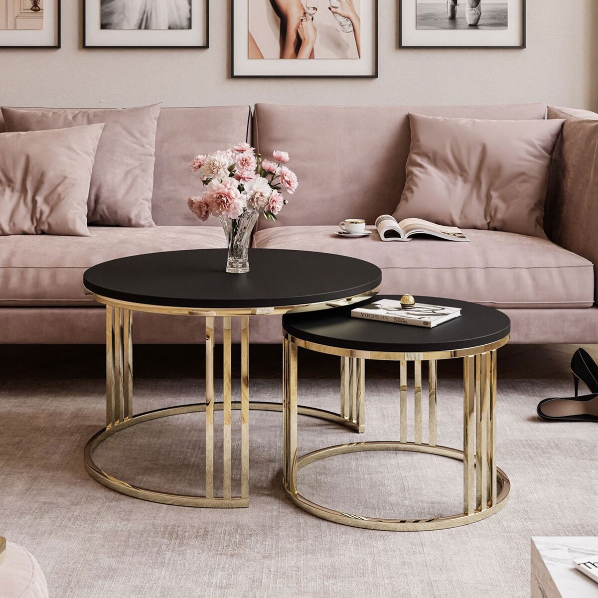 Stolik kawowy 2w1 LORI złoty chrom czarny mat