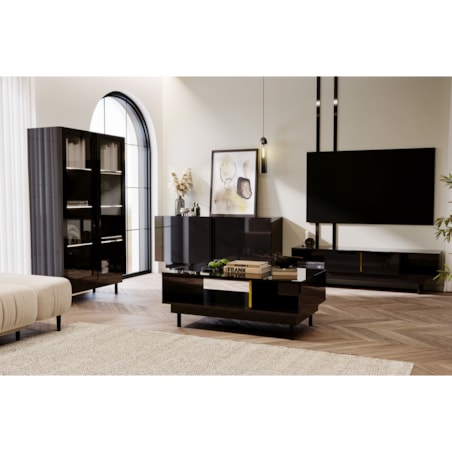 Elegancka czarna komoda Dancan ARTEMISA ze złotymi dodatkami