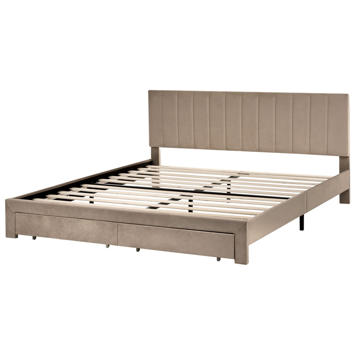 Łóżko z szufladami Welur LONZAC 180 x 200 cm Beżowoszary