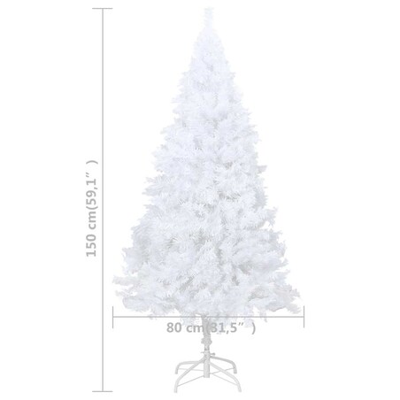 vidaXL Sztuczna choinka z lampkami i bombkami, biała, 150 cm, PVC