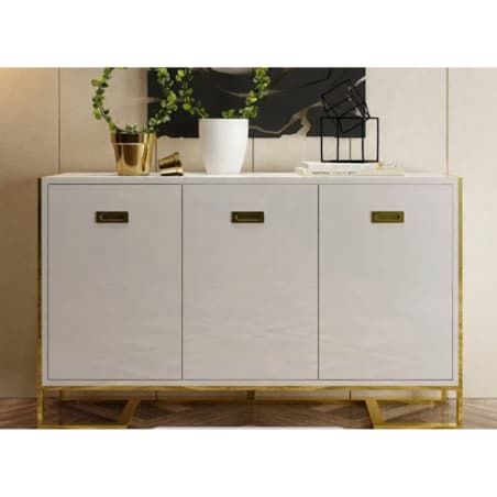 Nowoczesna komoda biała złota ze stali nierdzewnej Anew White Premium 123x40x85 / do salonu/ do gabinetu / pojemne szuflady