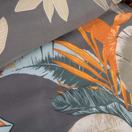 Pościel satyna bawełniana 180x200 Tropenza tropikalne liście na szarym tle, Satynlove