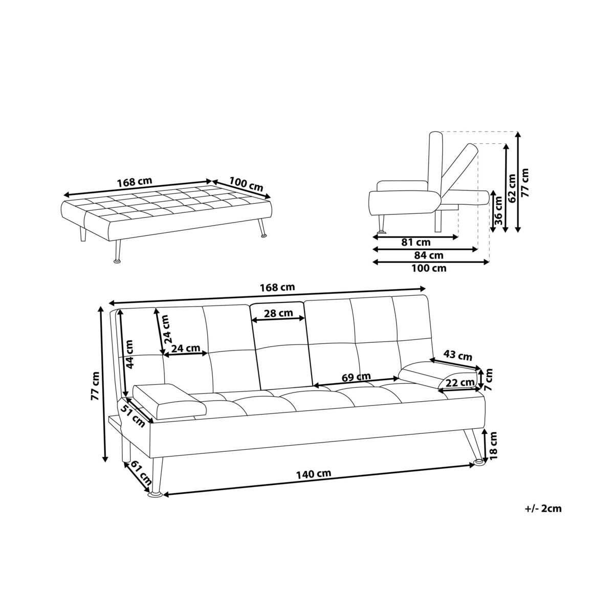 Sofa rozkładana ciemnoszara ROXEN