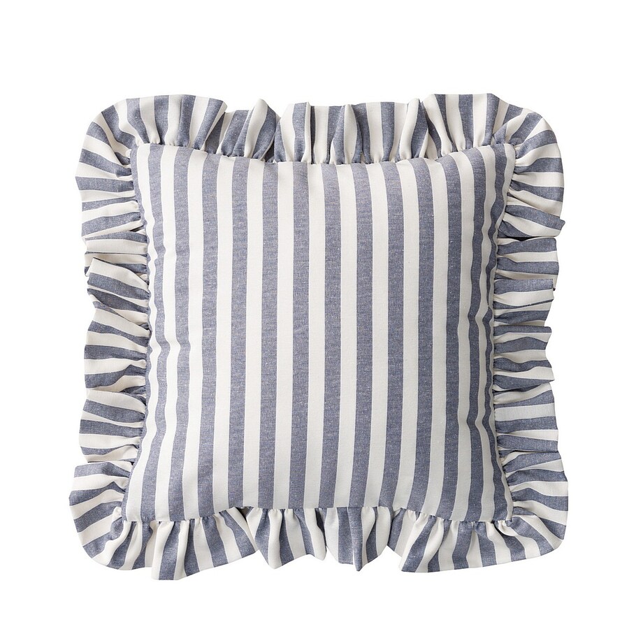 Poszewka Paula z falbaną 45x45 granatowo-białe pasy (1,5cm)