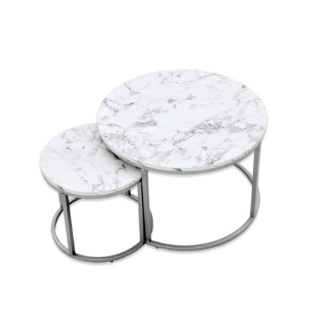 ZESTAW 2 STOLIKÓW Tunise 60/40 i 38/34 cm MARMUR złoty