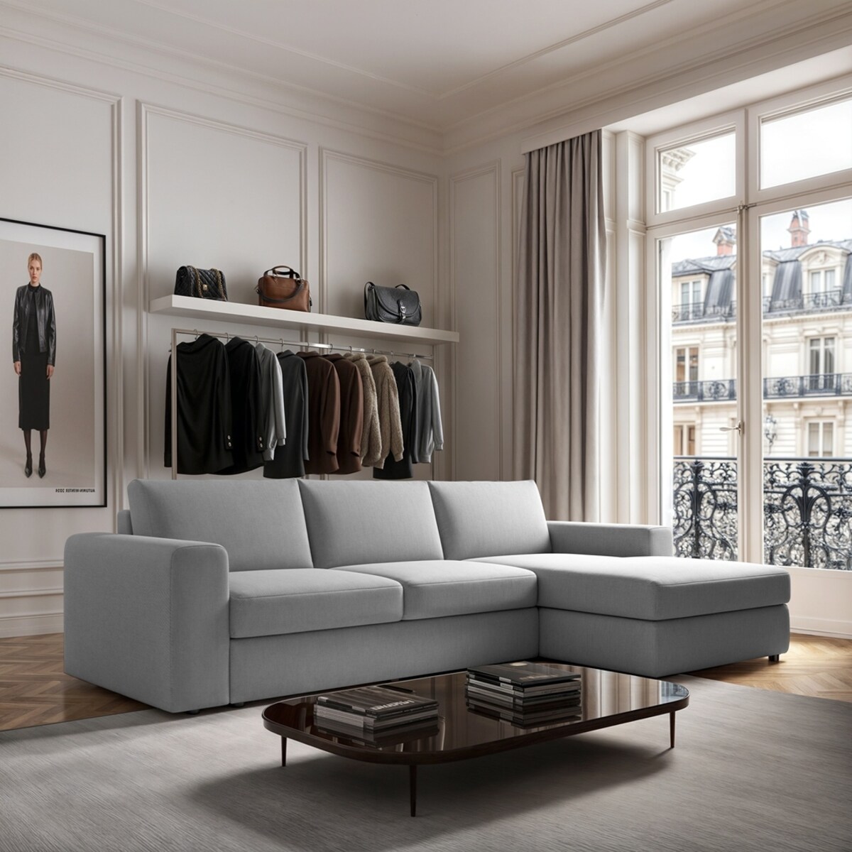 Sofa narożna prawa Baga XL jasnoszara